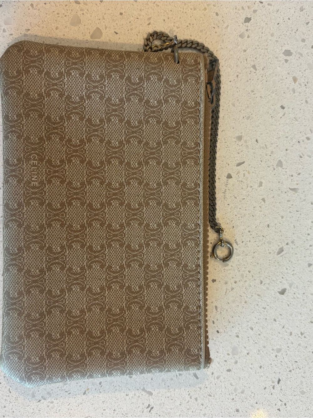 Celine Tan Monogram Canvas Wristlet with Chain Strap - Picture 3 of 9